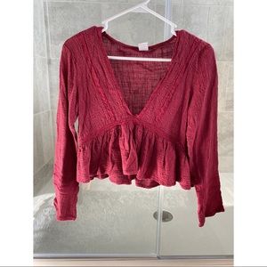 Red long sleeve crop top